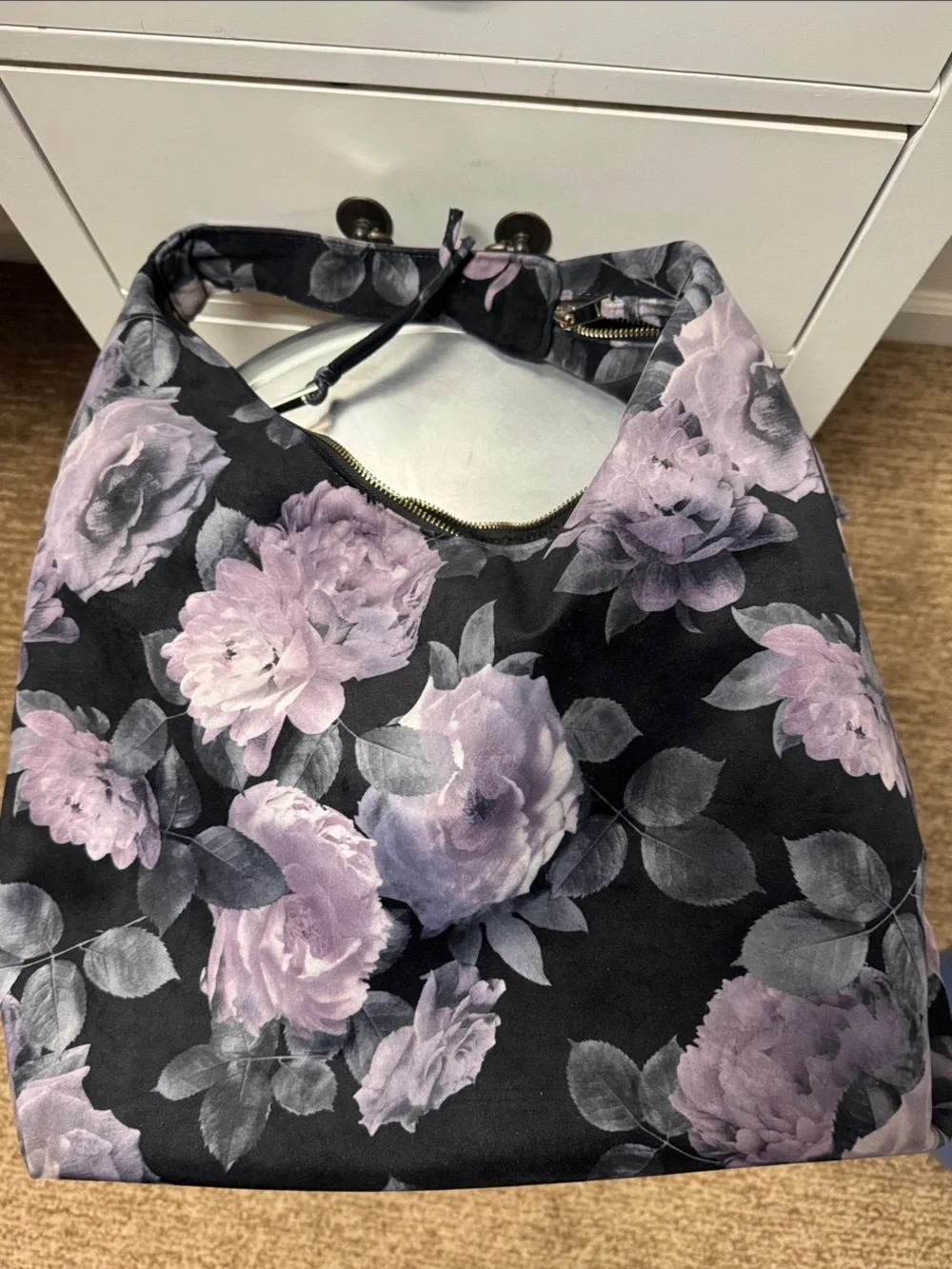 Floral Shoulder Hobo Bag in Black and Lavender